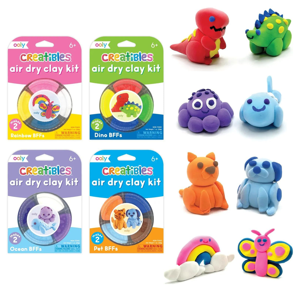 Ooly Creatibles, 16 Colors Air Dry Clay Expansion Set for Kids Crafts, Modeling Clay in 16 Colors, 4 Tubs, Airdry DIY Art Expansion Set Summer Crafts for Kids Ages 6 and Up Ooly