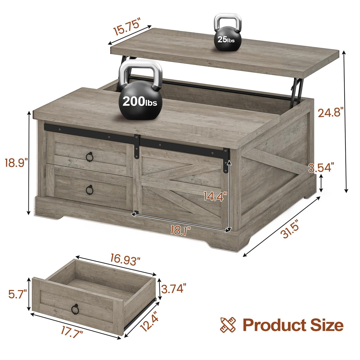 Itaar 39.4'' Lift Top Coffee Table with Storage, Farmhouse Coffee Tables for Living Room, Square Coffee Table with Large Hodden Compartment & 2 Drawrs & Adjustables Shelves (Gray) Itaar