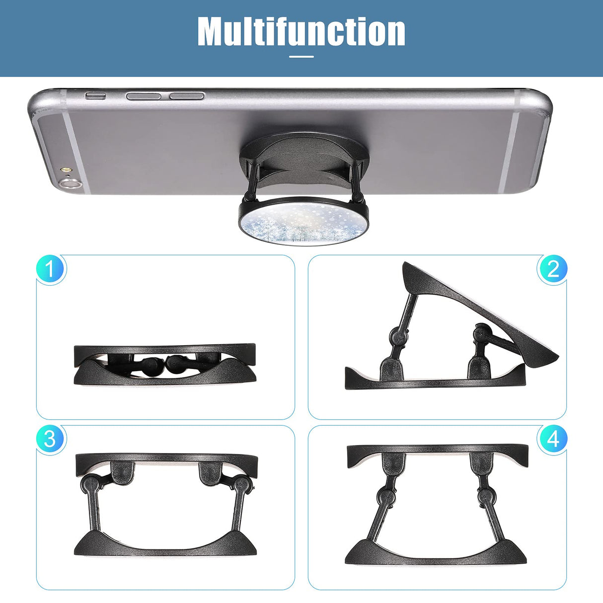 Flutesan 65 Pieces Sublimation Phone Holders Collapsible Phone Grip Holder Adhesive Finger Phone Stand Brackets with Double-Sided Tape for Most Smartphones and Tablets, Black and White Flutesan