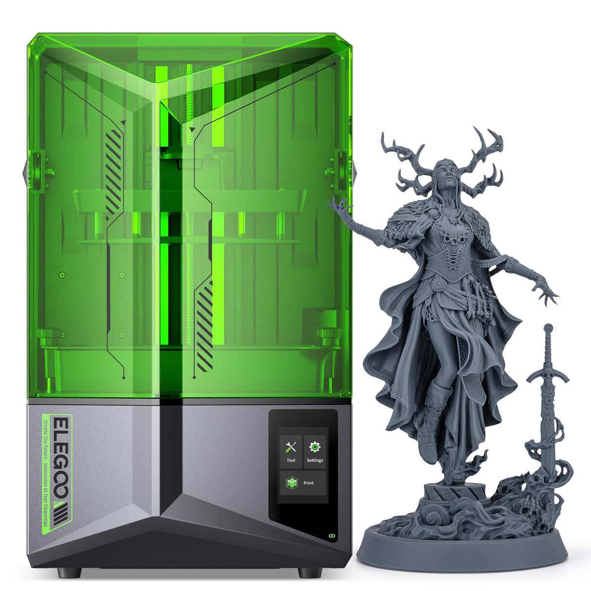 ELEGOO Saturn 4 12K MSLA Resin 3D Printer, 10 Inch Mono LCD, One-Click Auto Leveling, Intelligent Mechanical Sensor, COB + Fresnel Collimating Lens, Large Printing Size 218.88mmx122.88mmx220mm ELEGOO