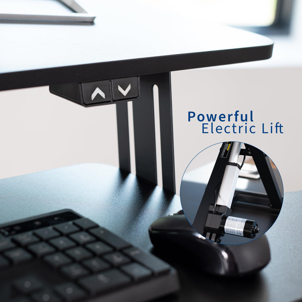 VIVO 42 inch Electric Motor Desk Converter, Height Adjustable Riser, Sit to Stand Dual Monitor and Laptop Workstation with Wide Keyboard Tray, Black, DESK-VE42B VIVO