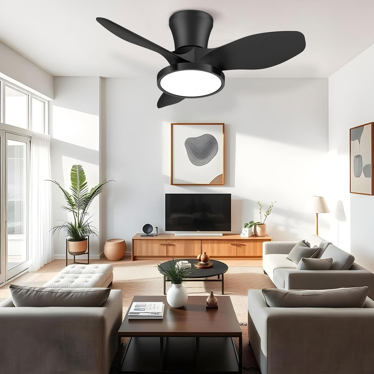 ocioc Quiet Ceiling Fan with LED Light DC motor 32 inch Large Air Volume Remote Control for Kitchen Bedroom Dining room Patio ocioc