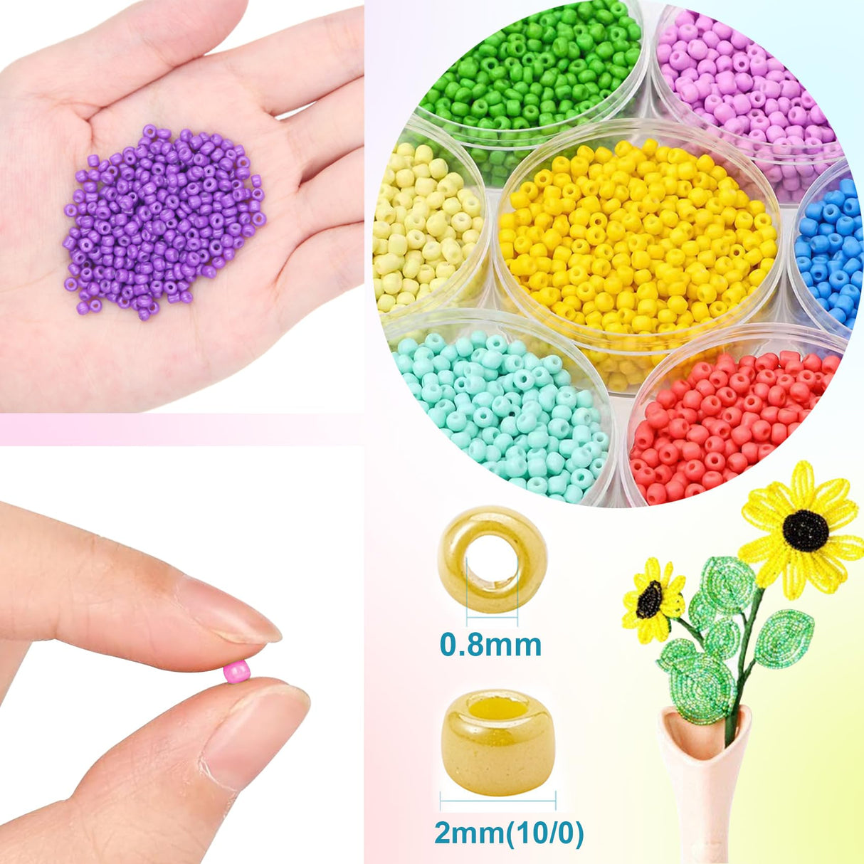 EuTengHao 57600pcs 2mm Glass Seed Beads Small Craft Beads for DIY Bracelet Necklaces Crafting Jewelry Making Supplies with Beading Needles Elastic Strings (144 Colors, 400Pcs Per Color) EuTengHao