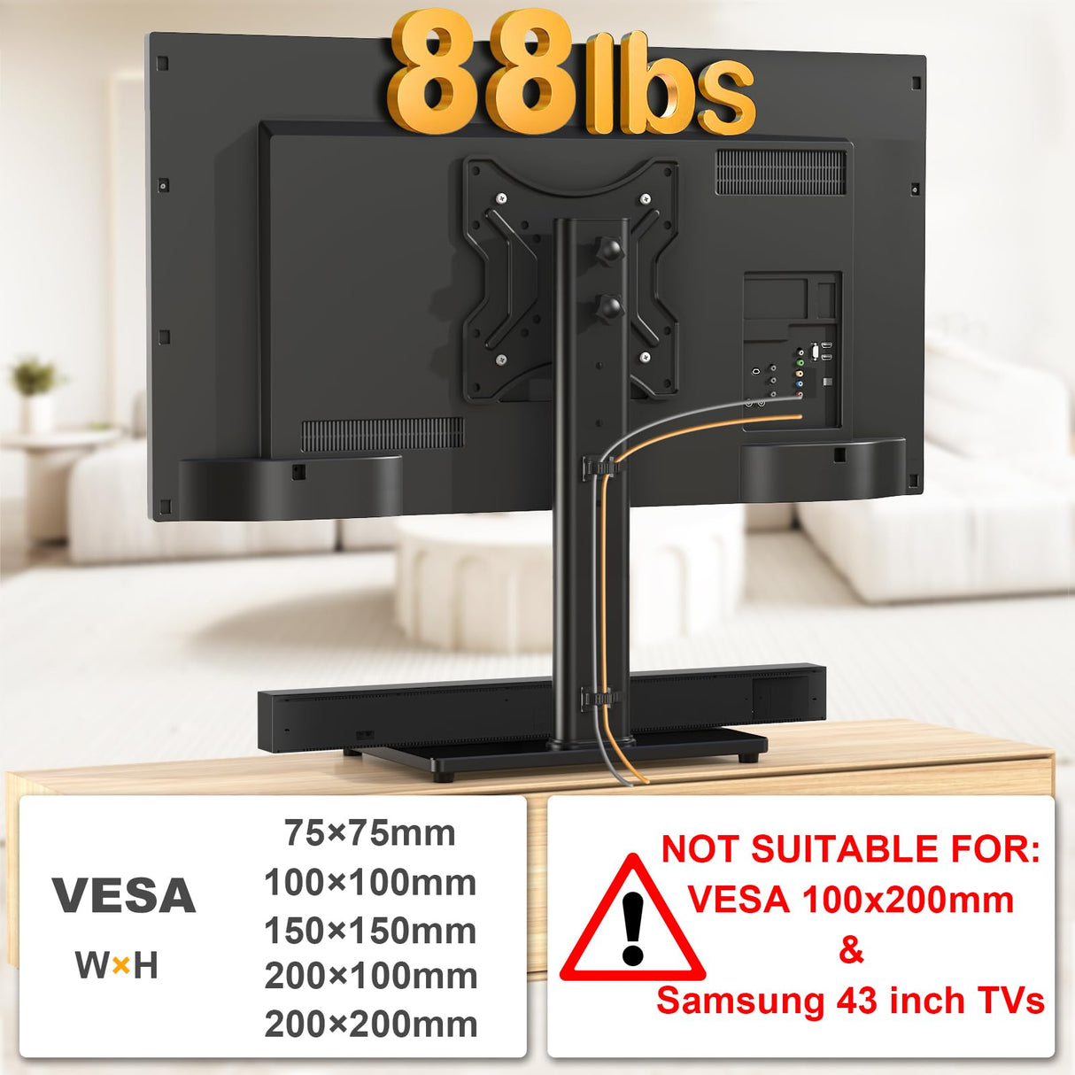 TVON Universal TV Stand Base, Swivel Table Top TV Stand for 20-43 inch TVs/Monitors with 4 Level Height Adjustment and Tempered Glass Base, Holds up to 88LBS, VESA 200x200mm TVON