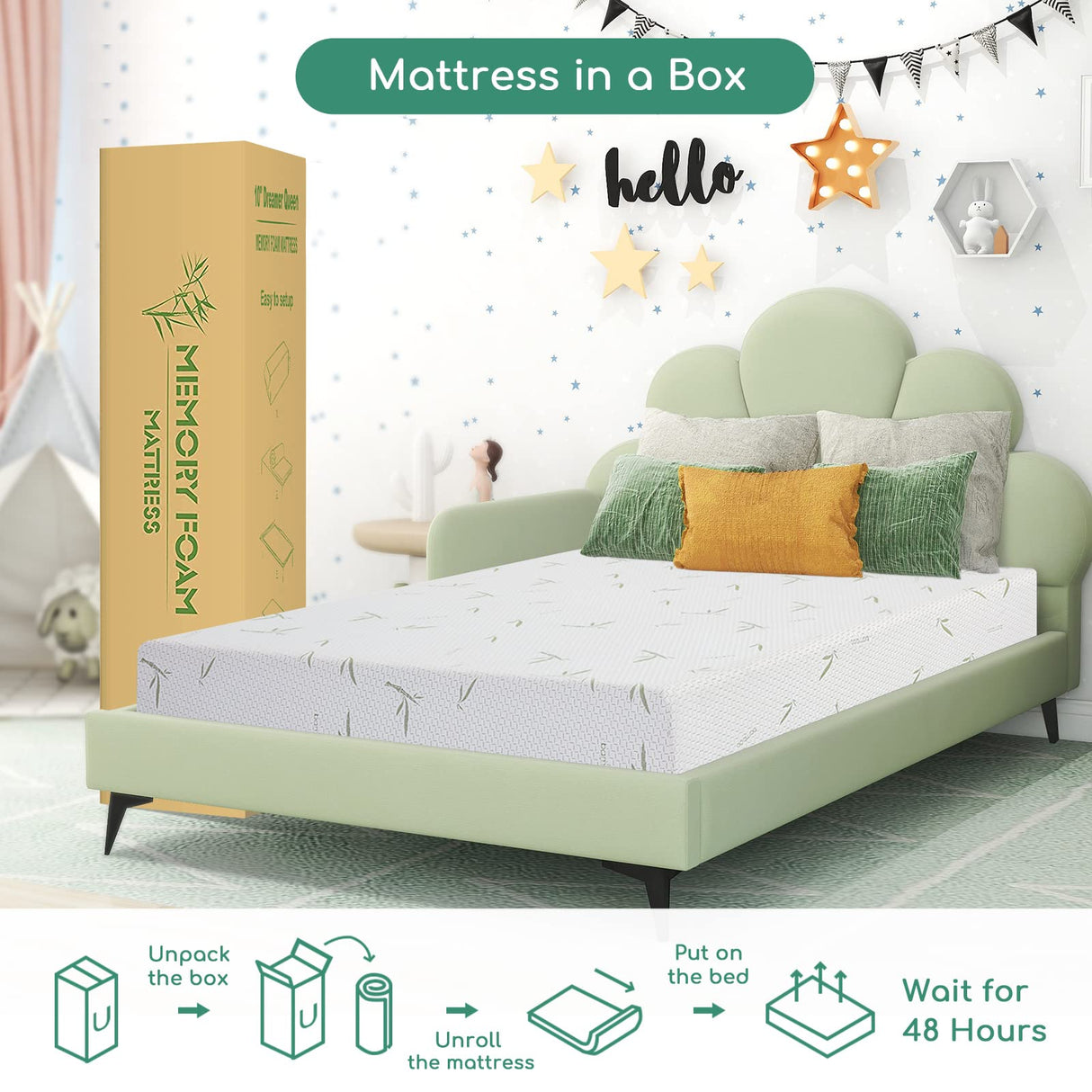Airdown Full Mattress, 6 Inch Memory Foam Mattress in a Box for Kids with Breathable Bamboo Cover, Medium Firm Green, Trundle Bed, CertiPUR-US Certified, Made in USA (AD-DM-6F) Airdown
