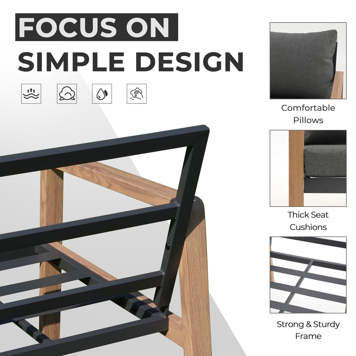 GREEN MORE 4-Piece Outdoor Patio Furniture Set, All-Weather Patio Conversation Set, Modern Sectional Sofa with Coffee Table & Detachable Washable Cushions, for Porch Balcony Backyard, Natural GREEN MORE