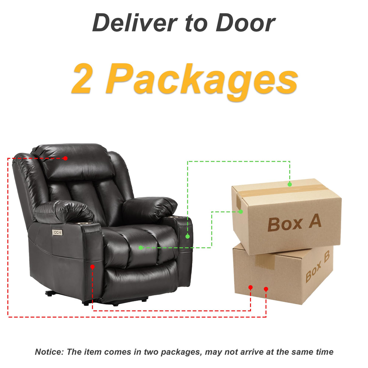 Outspurge Power Lift Recliner Leather Chair Sofa with Massage & Heat, Lazy Boy Chair with Cup Holders, USB & Type-C Ports, Remote Control (Black) Outspurge