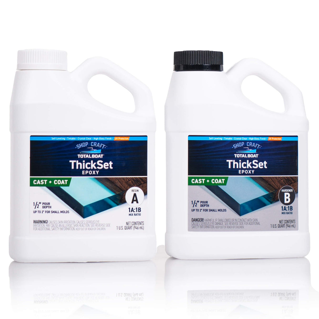 TotalBoat ThickSet Deep Pour Epoxy Resin - 2 Quart Kit for 1/2" - 2” Pours with 1:1 Mix Ratio - Crystal-Clear Casting Formula for River Tables, Flower Preservation, DIY Crafts, Inlays, and Wood Filler TotalBoat
