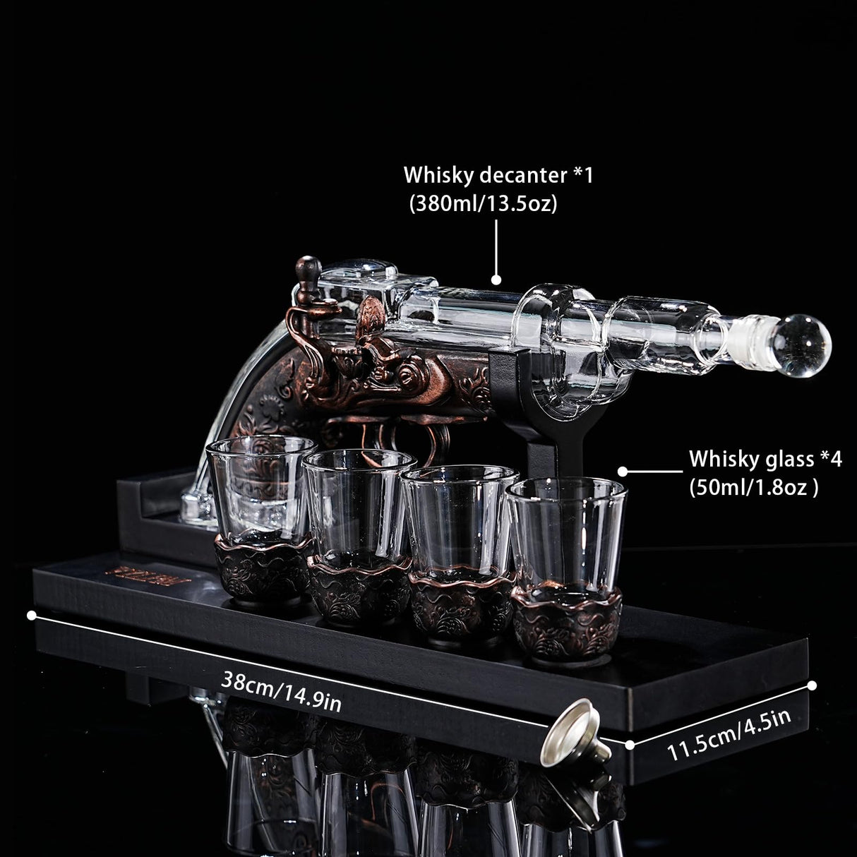 VYLPM Gun Whisky Decanter Set with 4 Shot Glasses,Cool,Unique Gifts for Men Dad Boyfriends,Liquor Gun Decanter Set A Great Addition to Home Bar,Gun Liquor Dispenser Fun Conversation Starter VYLPM