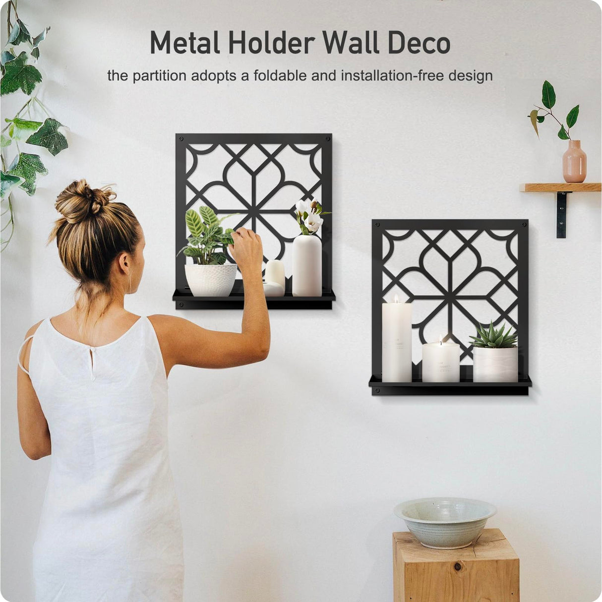 Black Metal Wall Art Holder Set of 2, Black Farmhouse Home Wall Decor, Minimalist Rustic Wall Art, Aesthetics Wall Candle Holder for Living Room Bedroom Bathroom (11.8 x 13 in) Sokurdeg