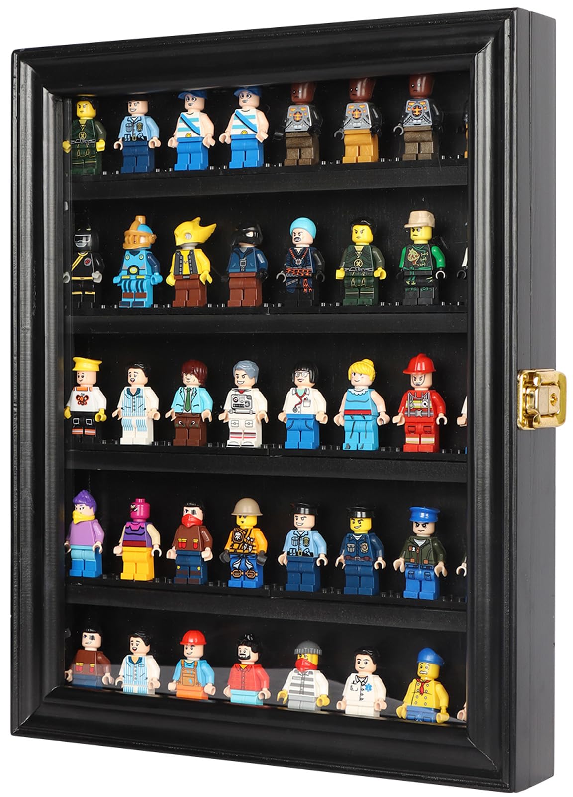 DuvinDD Minifigure Display Case Wall Mount Lego Minifigure Display Case Floating Lego Shelves Wooden Display Cabinet with UV Protect Door, Lockable Dustproof Showcase Thimble Display Case DuvinDD