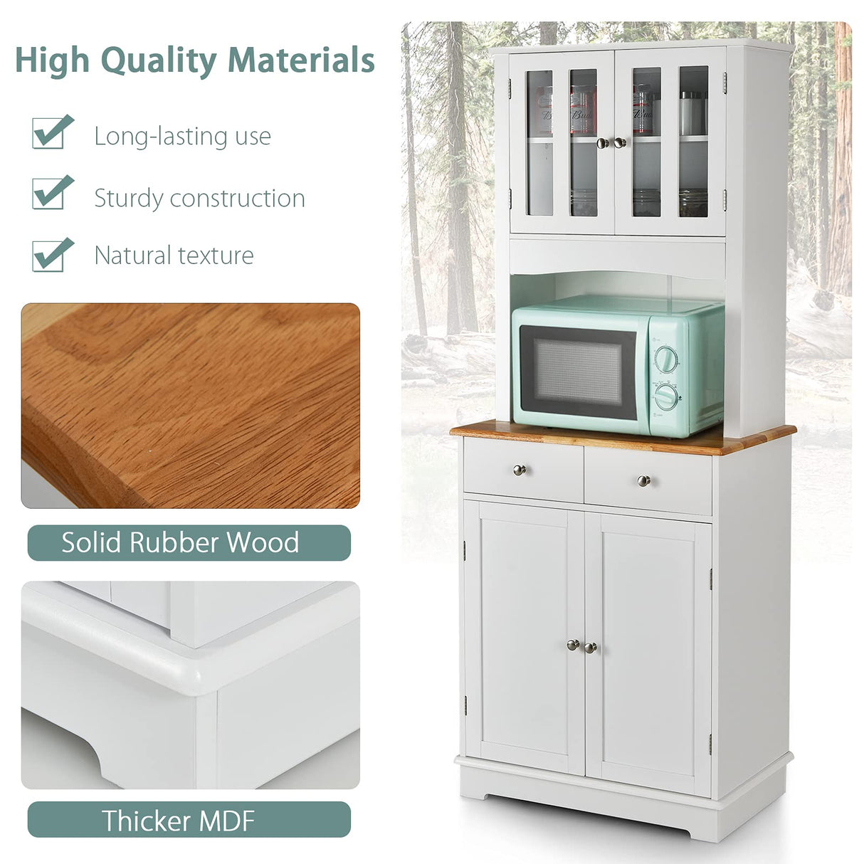 Giantex 67" Modern White Pantry Cabinet with Drawers and Glass Doors Giantex