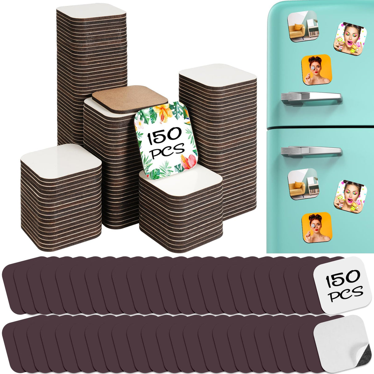 Frienda 150 Pcs Sublimation Magnet Blanks 1.97 x 1.97 x 0.16 Inch Sublimation Blank Refrigerator Magnets Decorative Square Fridge Magnet for Kitchen Wall DIY Metal Door Calendar Office Decoration Frienda