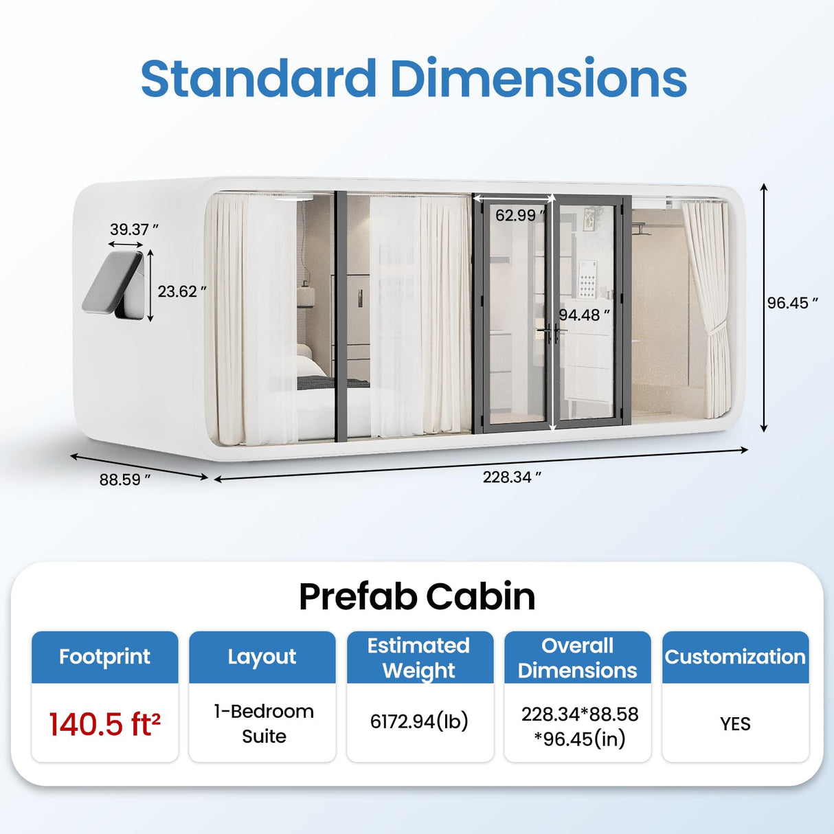 RYONGII 19FT Modern Prefab Steel-Framed Tiny House to Live in - Built for 16-Storm Winds & Earthquakes Proof,Customizable Mobile Cabin with Full Kitchen & Bath - Backyard Office, Guest House, ADU RYONGII