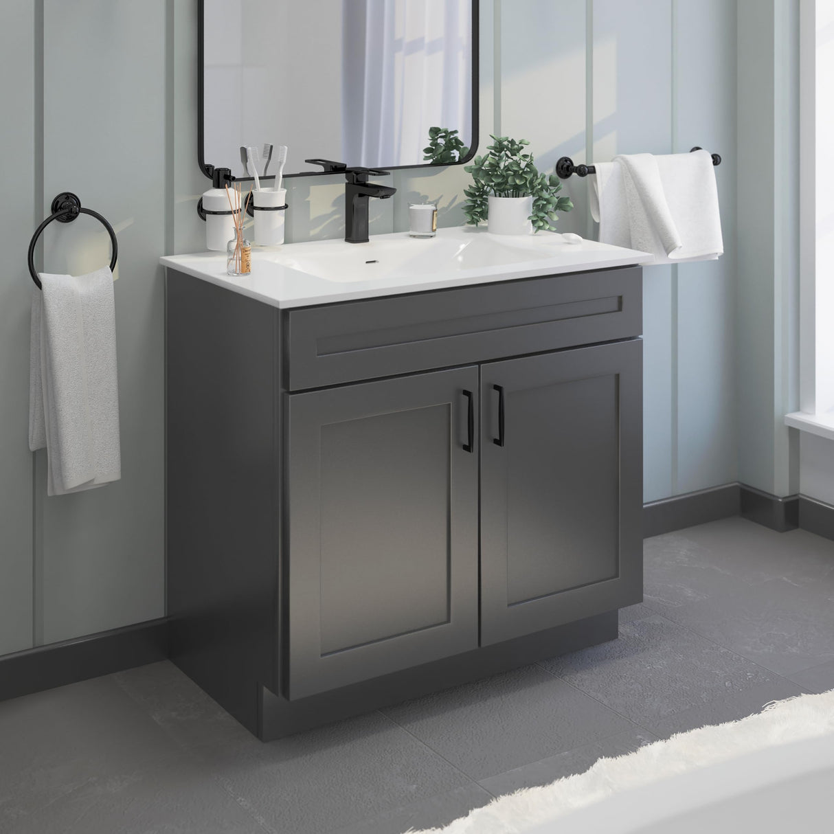 Grey Shaker Sink Base Bathroom Vanity 24"/30"/36" Width (36" Width) WoodArtSupply