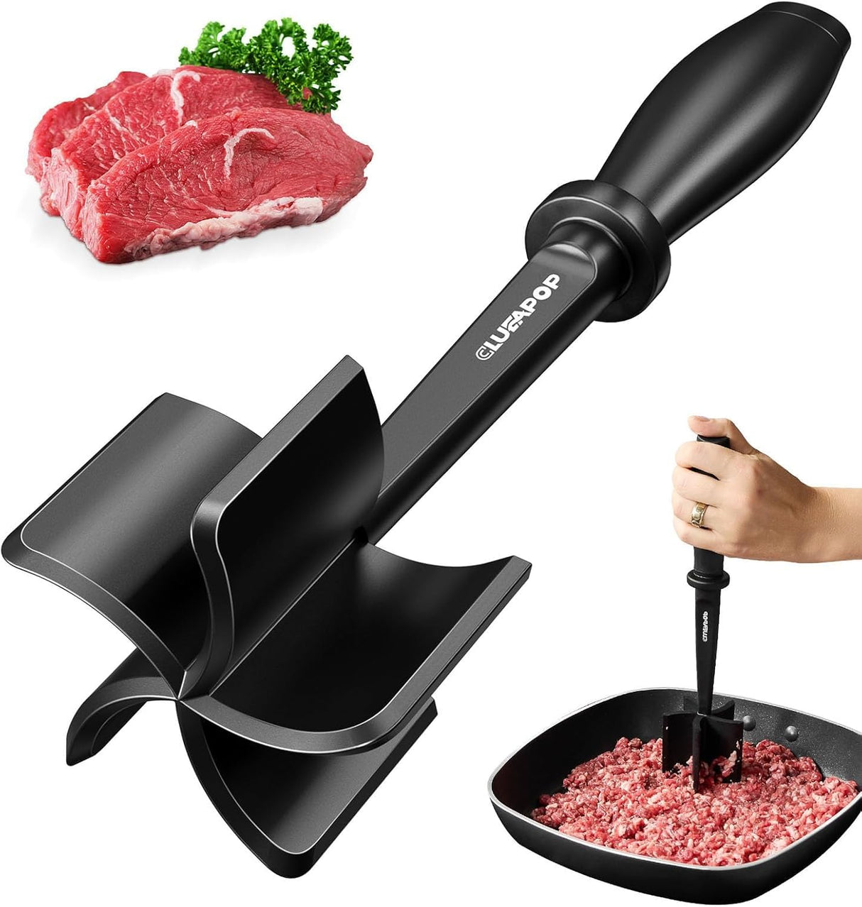 Meat Chopper, Hamburger Smasher Tool, Ground Beef Chopper Tool and Premium Heat Resistant Masher, Ground Turkey and More, Nylon Ground Beef Chopper Tool and Meat Fork, Non Stick Mix Chopper CLUEAPOP
