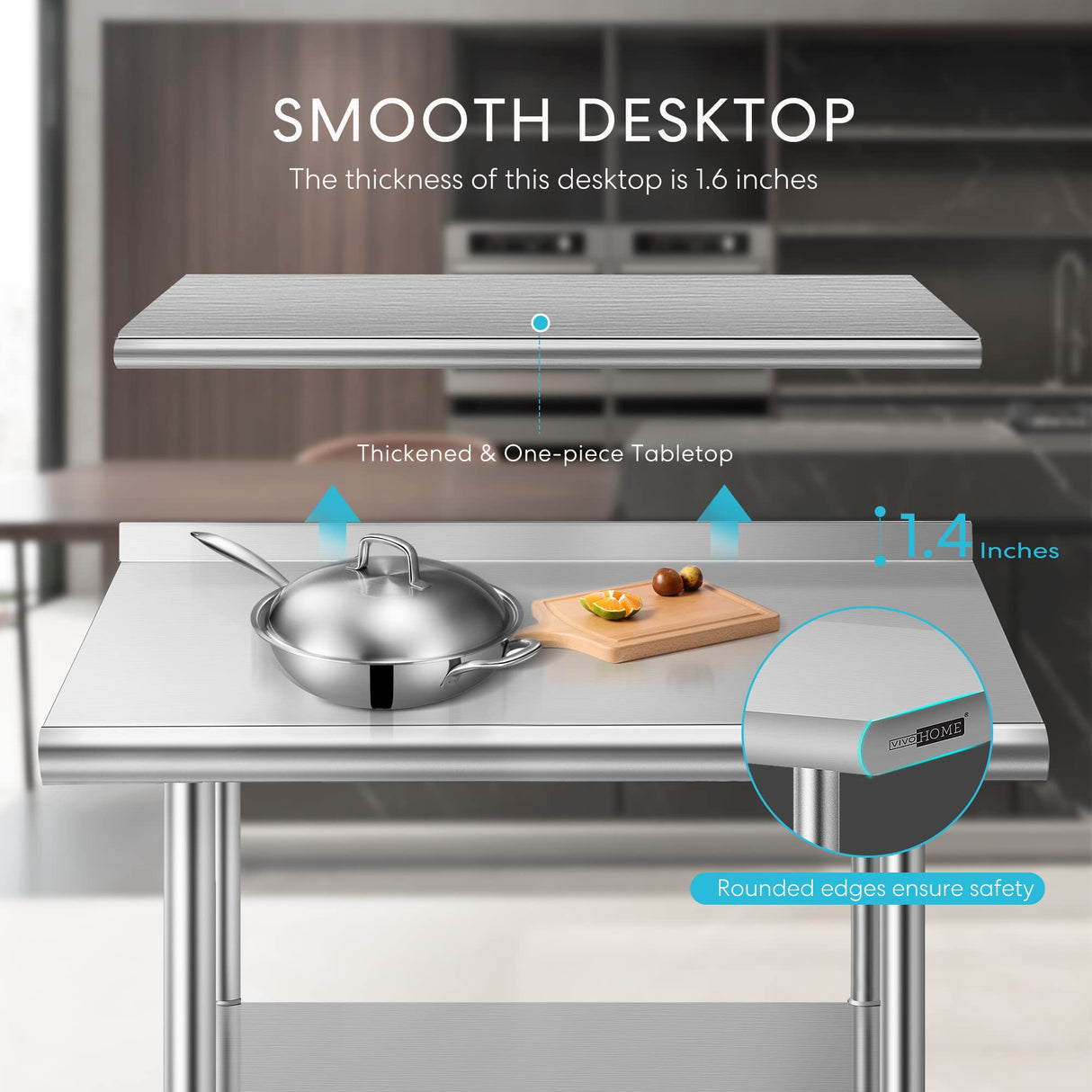 VIVOHOME 24 x 36 Inch Stainless Steel Work Table with Backsplash, Food Prep Commercial Table with Wheels for Restaurant, Hotel, Home and Warehouse VIVOHOME