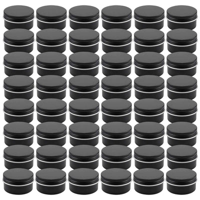 Foraineam 48 Pack 1 oz. Aluminum Round Lip Balm Tin Containers with Screw Lid - Metal Storage Travel Tins Matte Black Empty Tin Jars