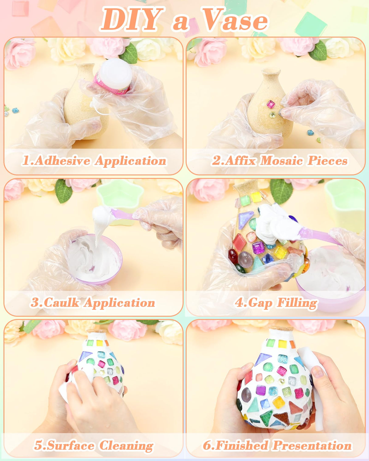 FIVEIZERO 420g Mosaic Tiles for Crafts - 280Pcs Glass Mosaic Kits, Mixed Shapes Mosaic Glass Pieces for Art, Irregular Tiny Mosaic Tile for DIY Projects, Home Decoration(Mix) FIVEIZERO