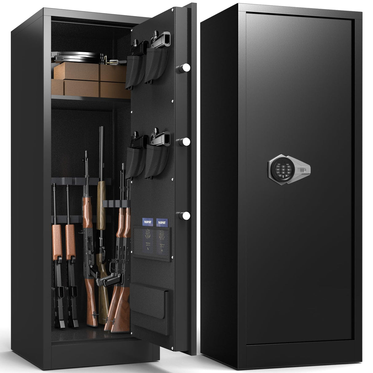 Marcree Gun Safe, 8-10 Gun Cabinet for Rifles and Shotguns with Dual Alarm System, Electronic Rifle Safe with Removable Shelf, Quick Access Large Gun Locker with Magnetic Gun Rack, Assembly Required Marcree