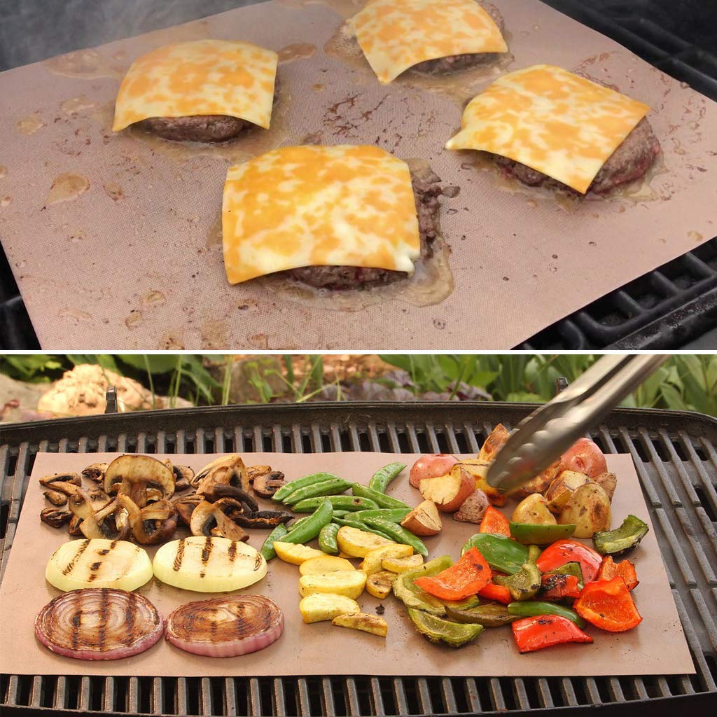 AOOCAN Copper Grill Mat Set of 5 - Non-Stick BBQ Outdoor Grill, Copper Grilling Mats Reusable and Easy to Clean, Works on Electric Grill Outdoor Gas Charcoal BBQ as Seen on TV-15.75 x 13 Inch Aoocan