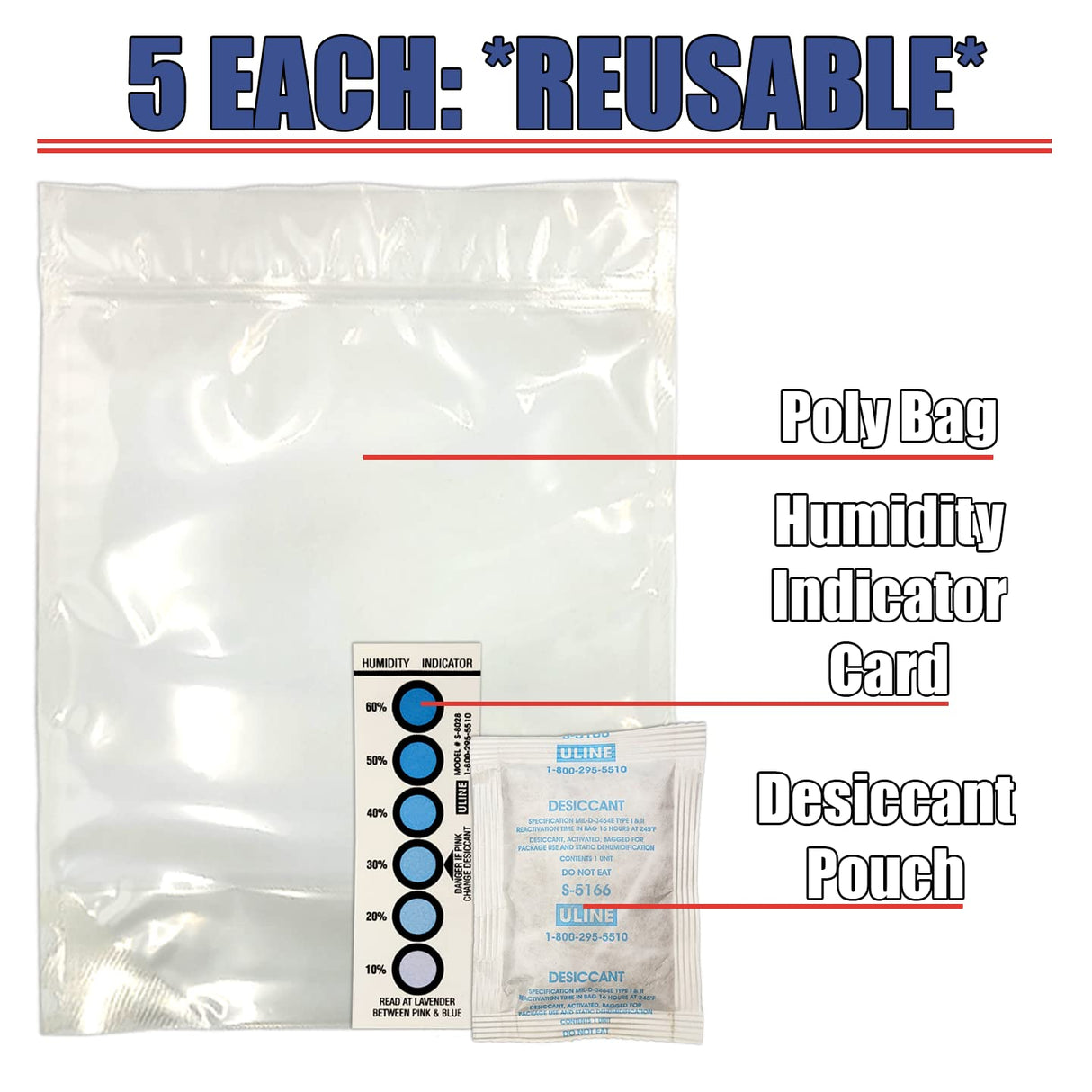 3D Printer Filament Storage Bags (Pack of 5): 5 Resealable 5 Mil Nylon/Plastic, 5 Large Oversize Rechargeable Clay Desiccant Drying Packs, 5 Humidity Indicator Cards by NetSellsIt NetSellsIt