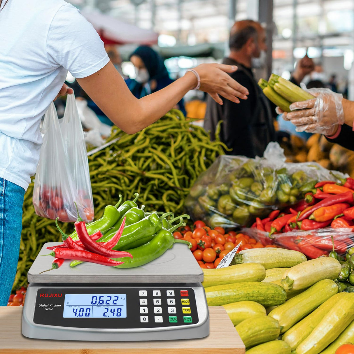 Food Scale 88lb/40kg Large Digital Kitchen Scale 0.05oz/1g with Price Computing Commercial Scale 304 Stainless Steel gram Scale for Baking Cooking Meat Restaurant ,USB or AA Battery(Included) RUJIXU