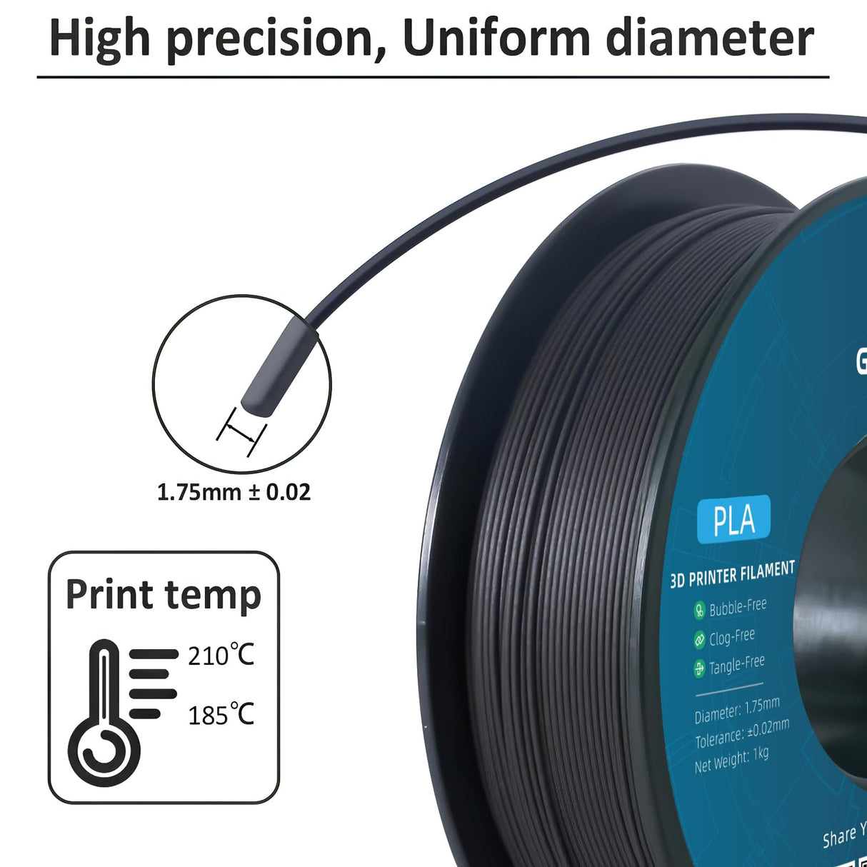 Geeetech Wood Filament 1.75 mm 3D Printer Filament,Ebony Wood PLA Filament 1kg (2.2lbs) 1 Spool,Dimensional Accuracy +/- 0.03 mm,for Most 3D FDM Printer Geeetech
