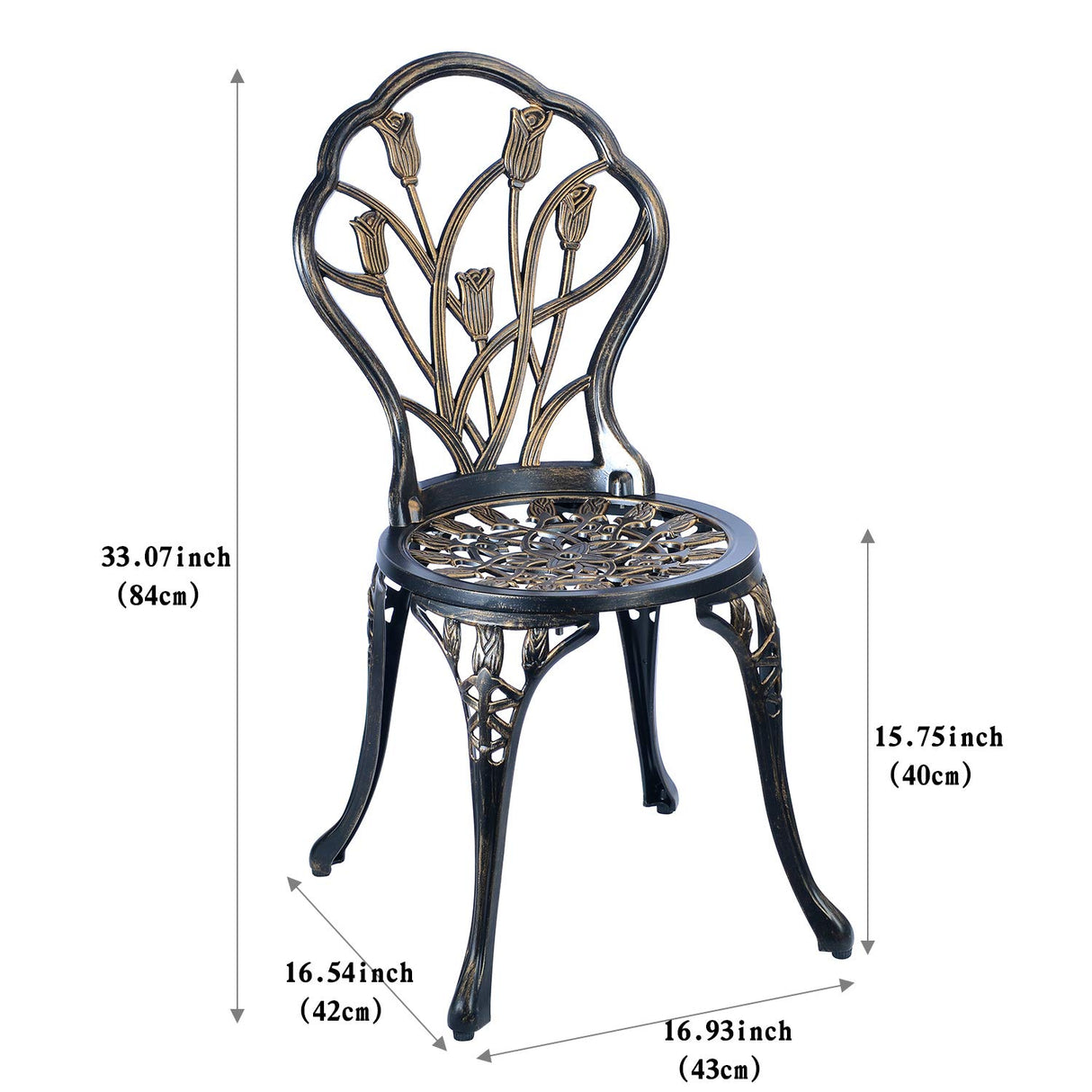 CG 3 Piece Bistro Set, Outdoor Patio Set, Anti-Rust Cast Aluminum Bistro Table Set for Park Yard Front Porch Furniture, Tulip, Antique Copper C/G