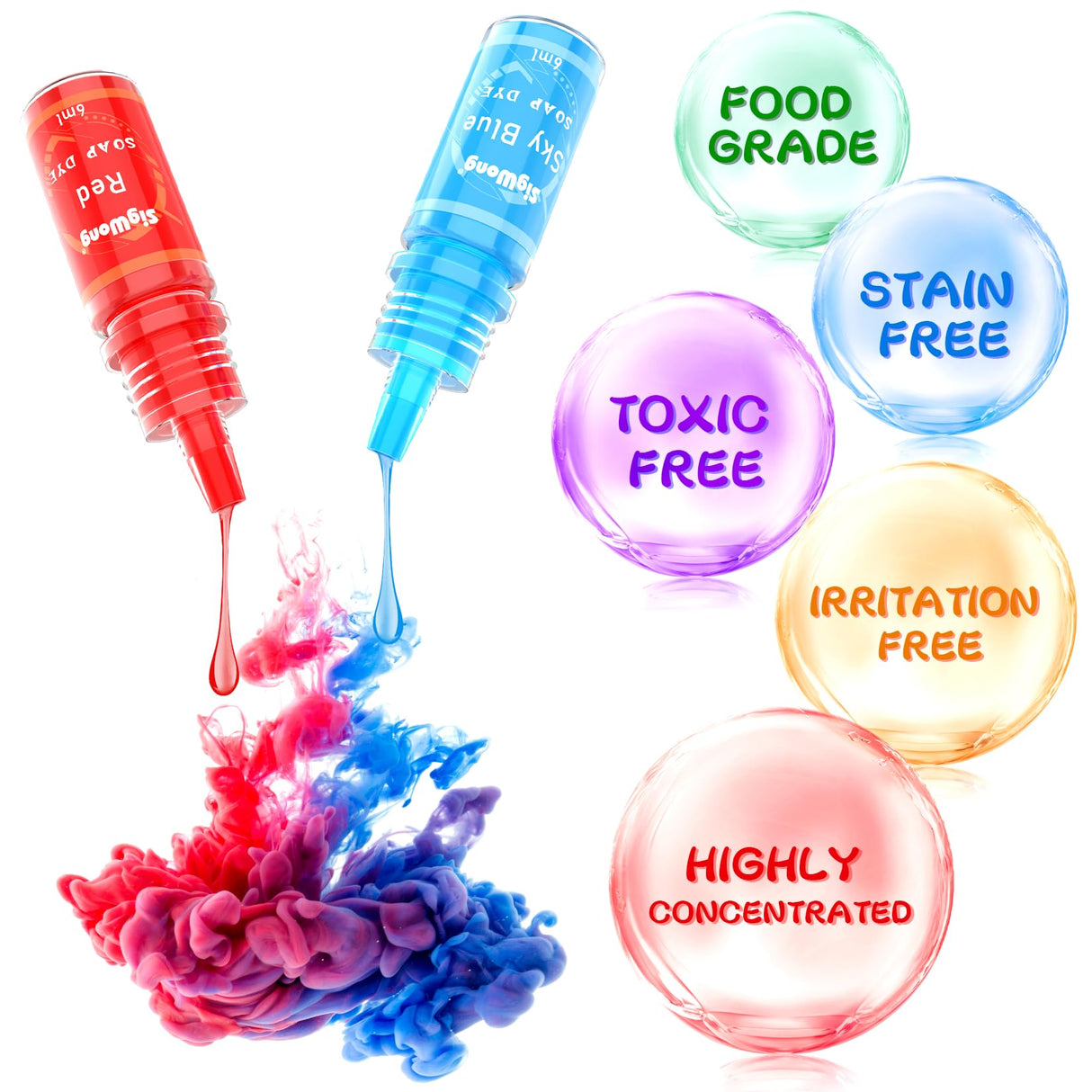 Bath Bomb Soap Dye - 36 Colors Concentrated Food Grade Skin Safe Liquid Based Colorant Vibrant Rainbow Coloring for Making DIY, Supplies Kit, Salt Crafting SigWong