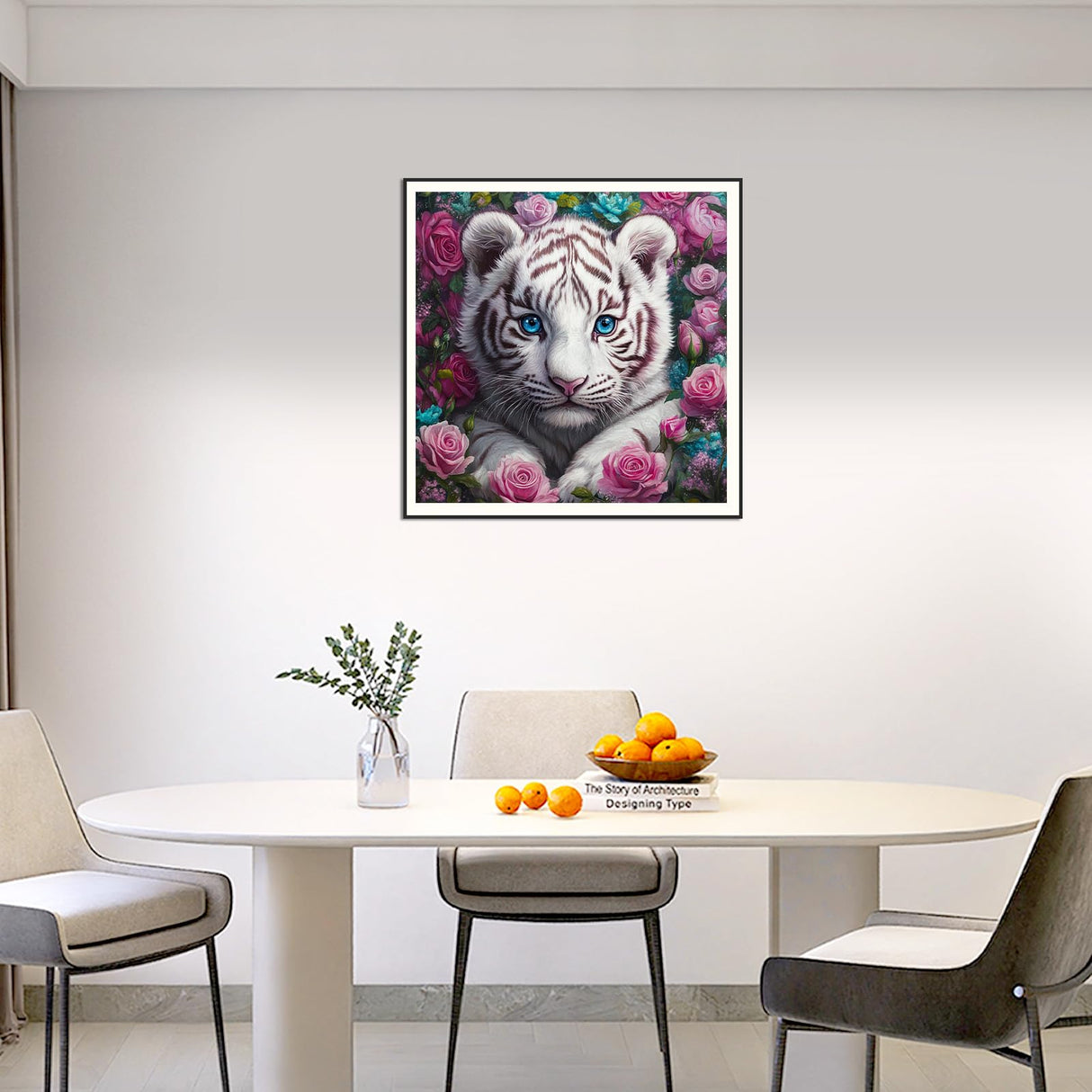 RICUVED Diamond Art Kits for Adults, White Tiger Diamond Painting Kits for Beginners, Animal Flowers DIY 5D Full Round Drill Gem Crystal Rhinestone Art and Craft Kit for Gift Home Wall Decor 30x30cm RICUVED