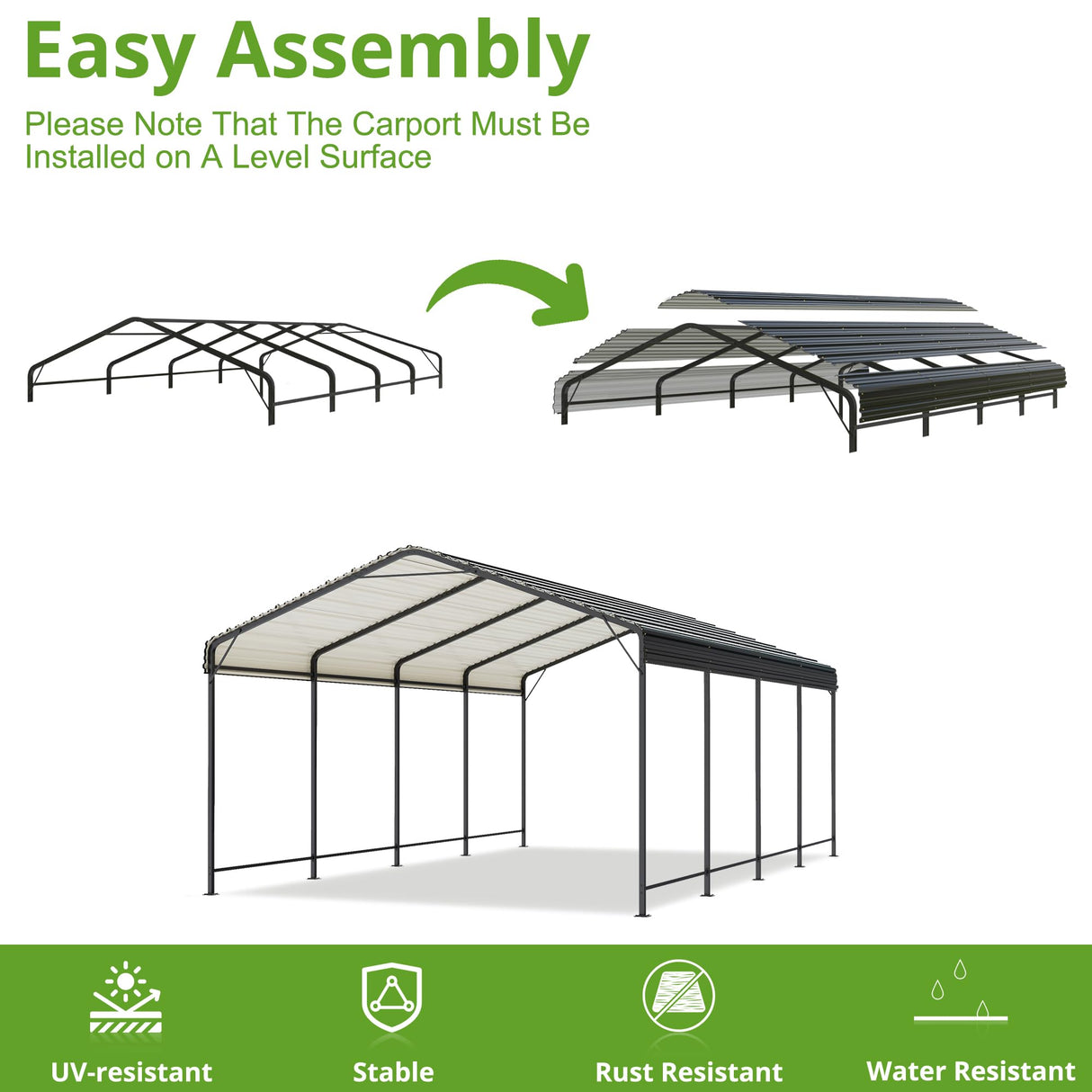 AIRWIRE 10x15 Metal Carport Carports with Enhanced Base Heavy Duty Garage Outdoor Galvanized Car Shelter for Car, Boats and Truck AirWire