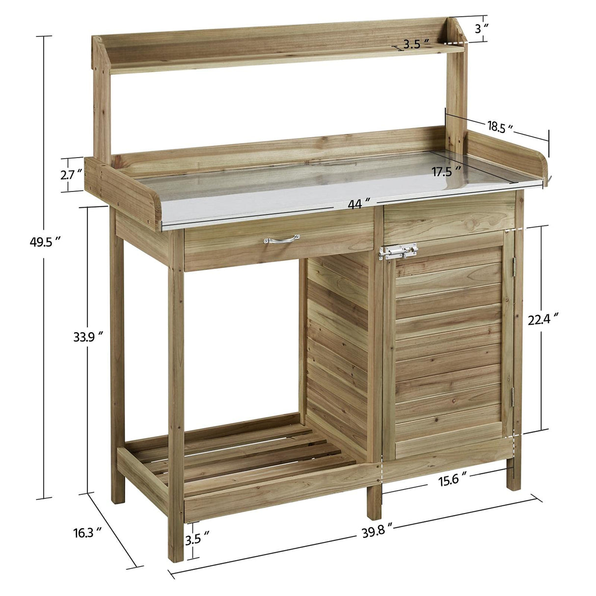 Topeakmart Garden Potting Bench Potting Table ACQ Lumber Wood Outdoor Work Station Work Bench Planting with Cabinet & Drawer & Top Shelf & Lower Shelf Light Green Topeakmart