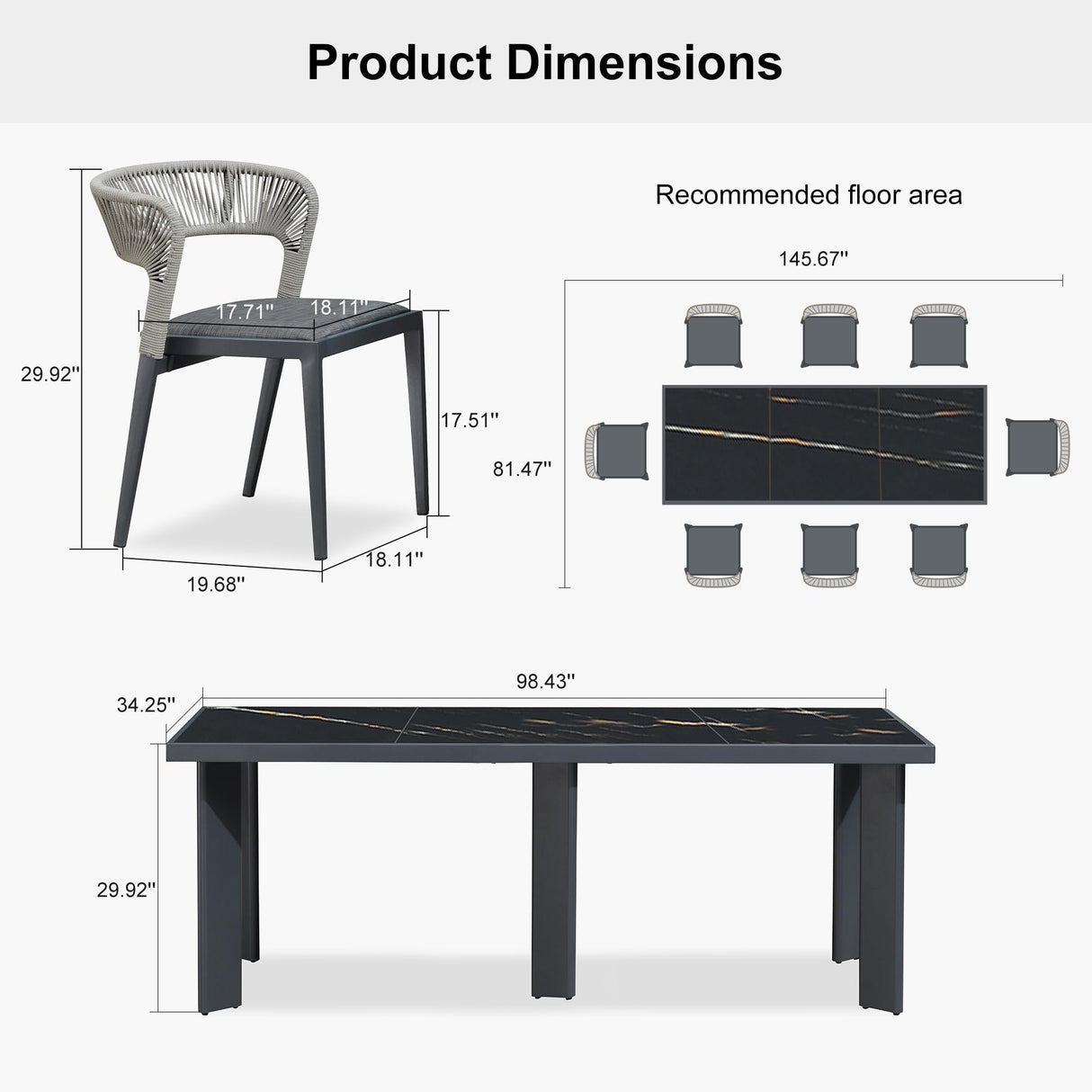 PURPLE LEAF 9 Pieces Outdoor Dining Set Outdoor Patio Furniture Aluminum Rattan Wicker Patio Table and Chairs Set for Lawn Backyard Deck Dark Grey PURPLE LEAF