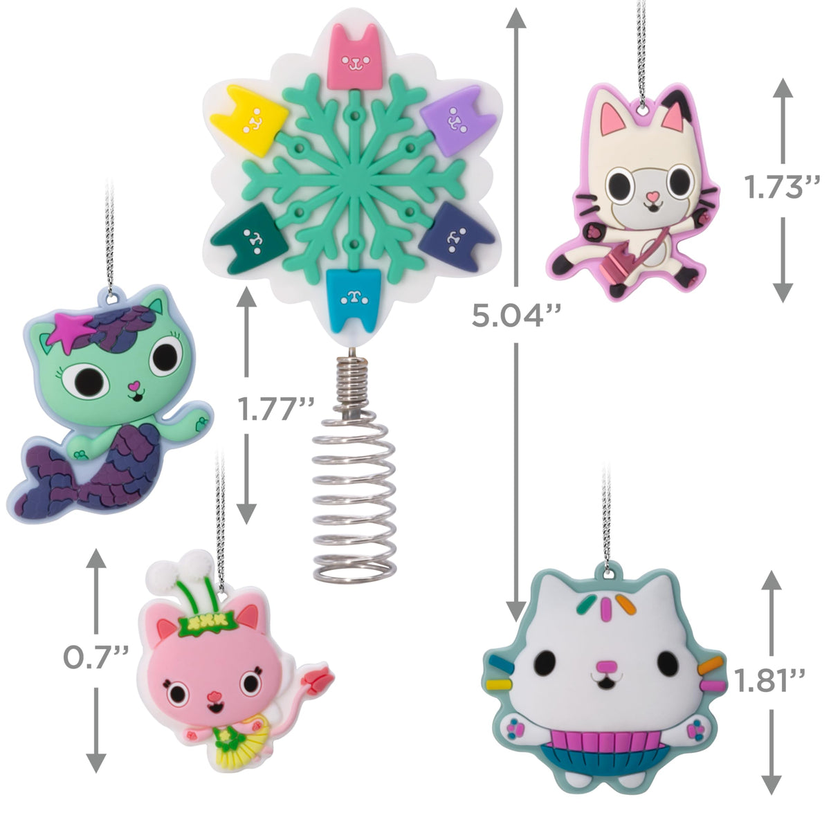 Hallmark DreamWorks Animation Gabby's Dollhouse Mini Christmas Tree Topper and Ornaments, Set of 5 Hallmark