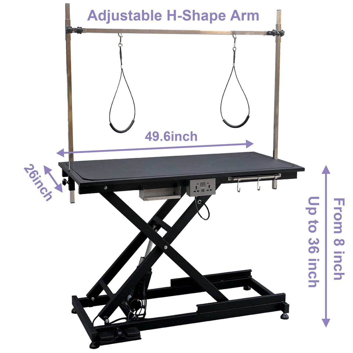 ACIDBOLT 50 Inch Electric Dog Grooming Table, Heavy Duty Height Adjustable Collapsible Extra Large Pet Grooming Table with Overhead Arms, Two Nooses & Anti Slip Tabletop, Black ACIDBOLT