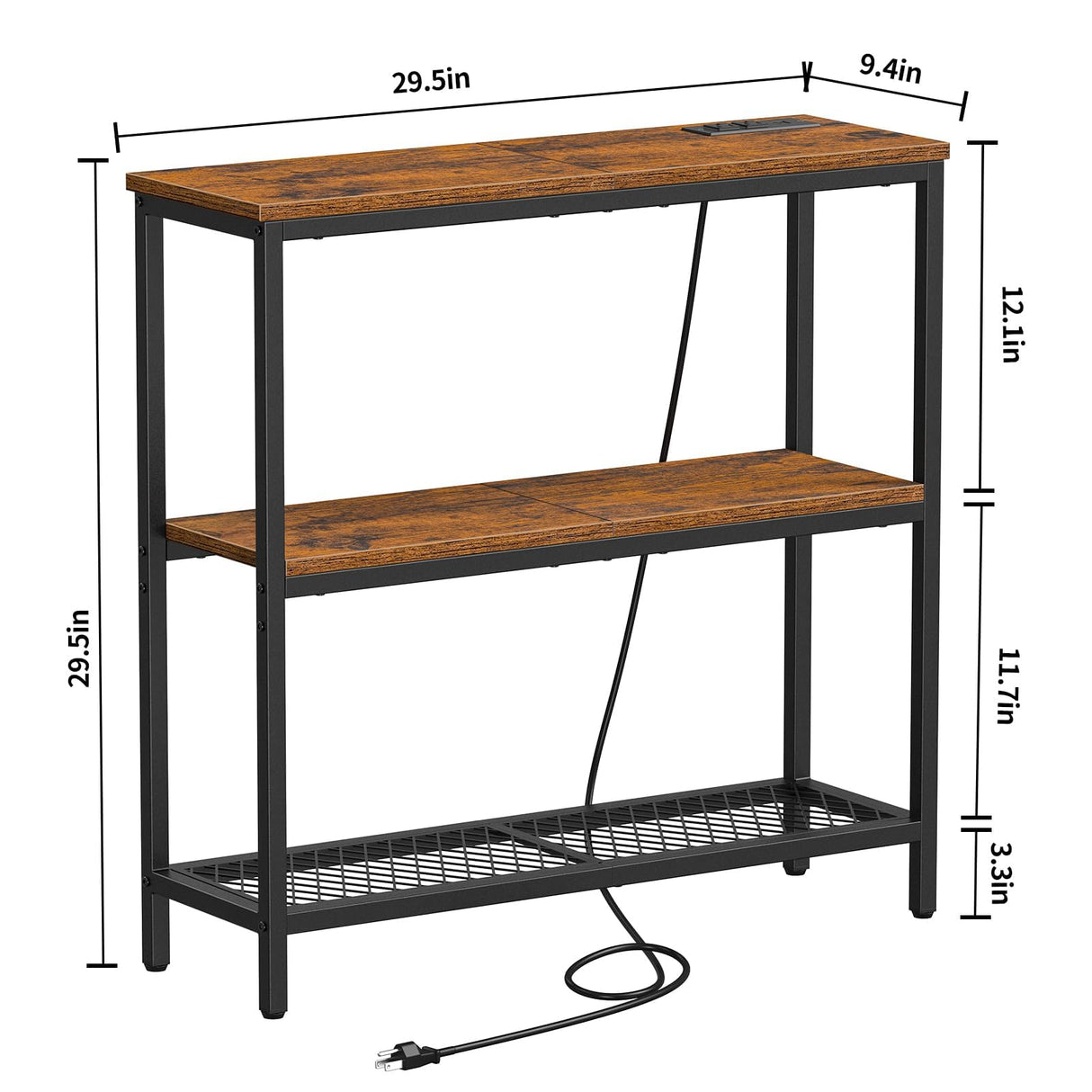 Snughome Console Table with Power Outlets, Entryway Table with Storage, Narrow Sofa Table with 3 Tier Shelves, Couch Table with USB Ports, Hallway Table for Living Room, Entrance Snughome