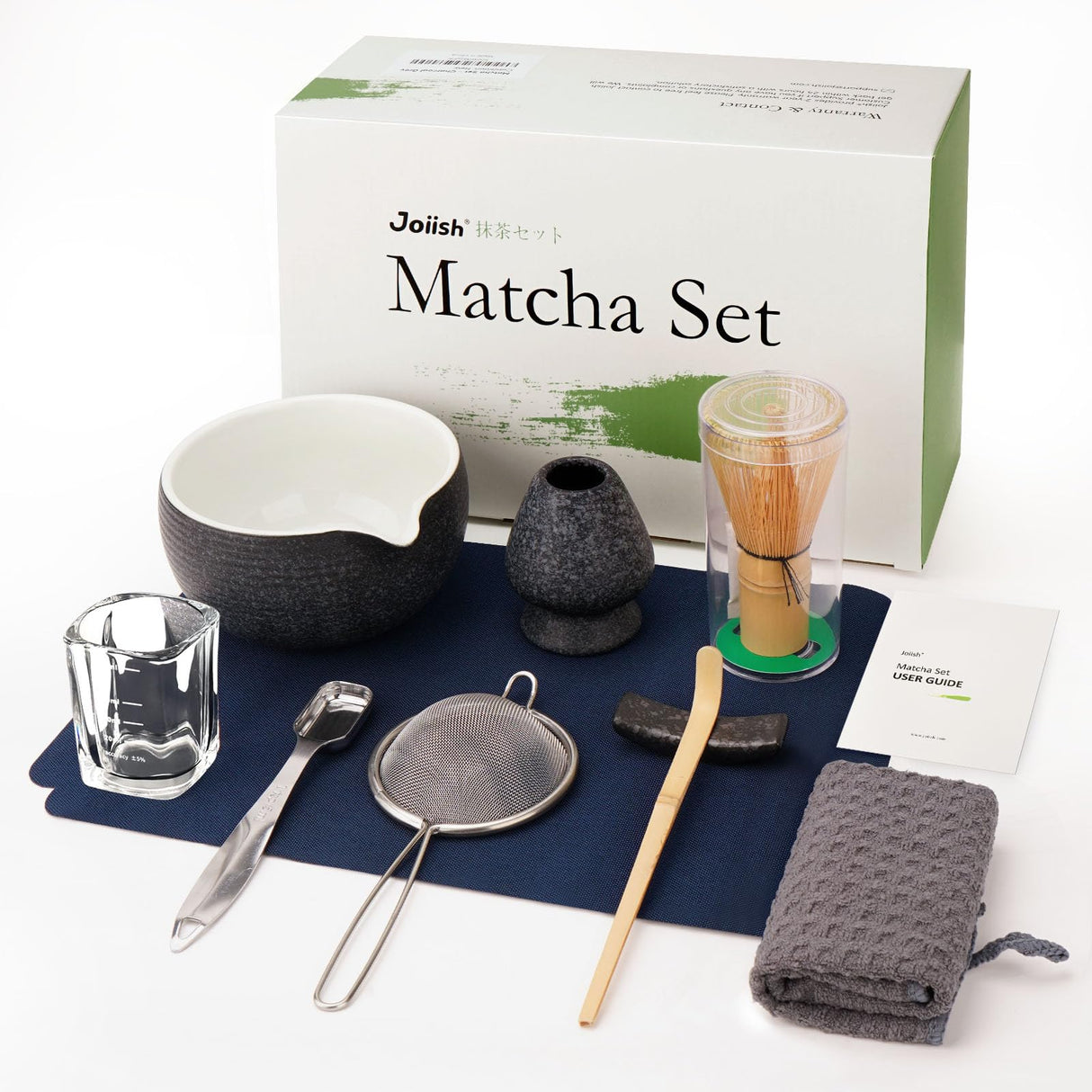 Joiish 10-Pcs Matcha Kit Set, Whisk and Bowl with Spout & Measuring Spoon, Japanese Tea Making Tools, Charcoal Grey Joiish
