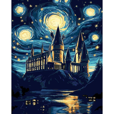 AALBLAC Magic Castle Paint by Numbers Kit for Adults Beginner - Starry Night Castle Paint by Numbers Canvas, DIY Abstract Landscape Oil Painting for Gift Home Wall Decor 16x20inch