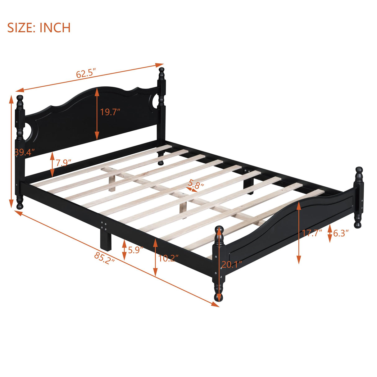 Harper & Bright Designs Retro Style Queen Size Platform Bed Frame with Sturdy Headboard in Black Harper & Bright Designs