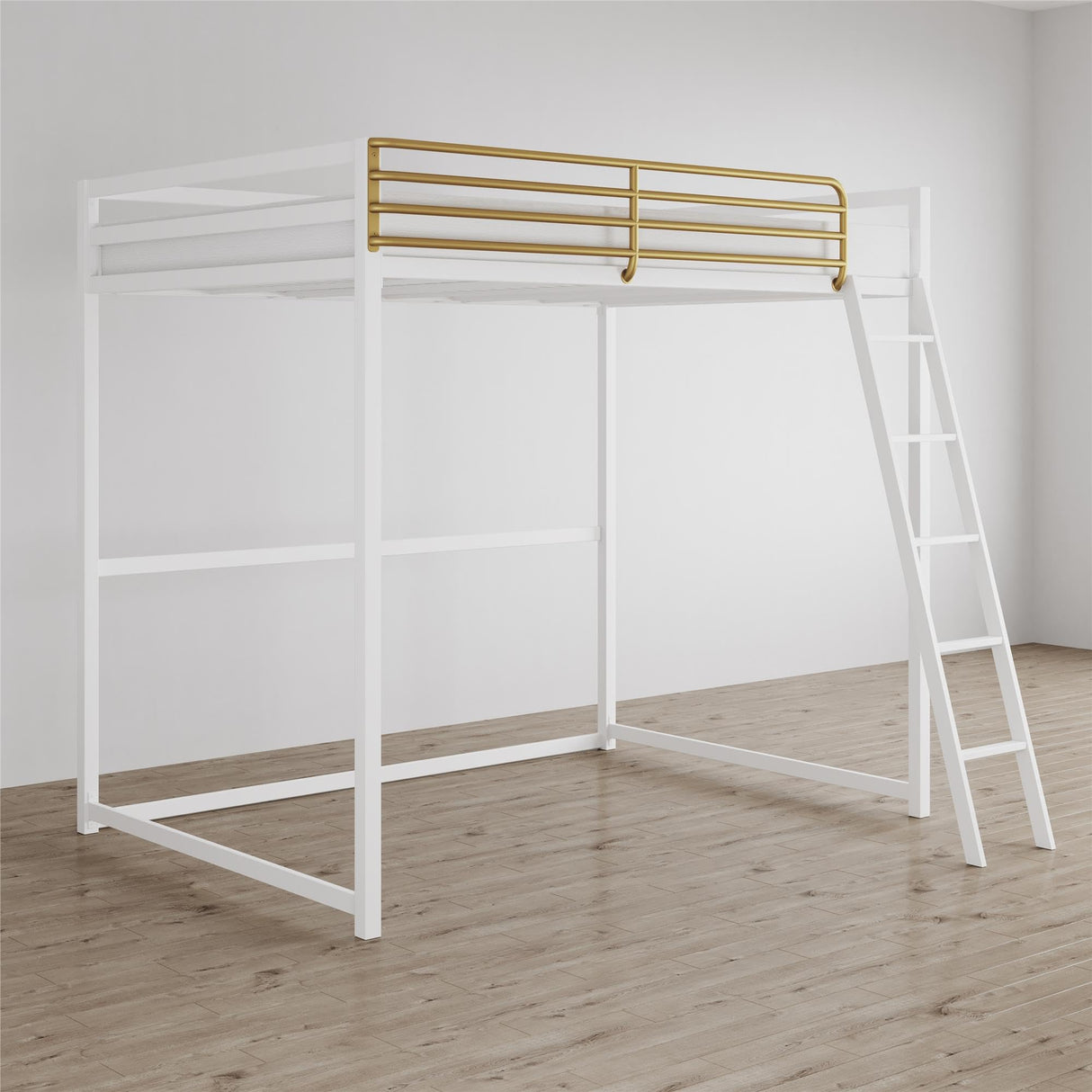 Little Seeds Haven Full Loft Bed, White/Gold Little Seeds