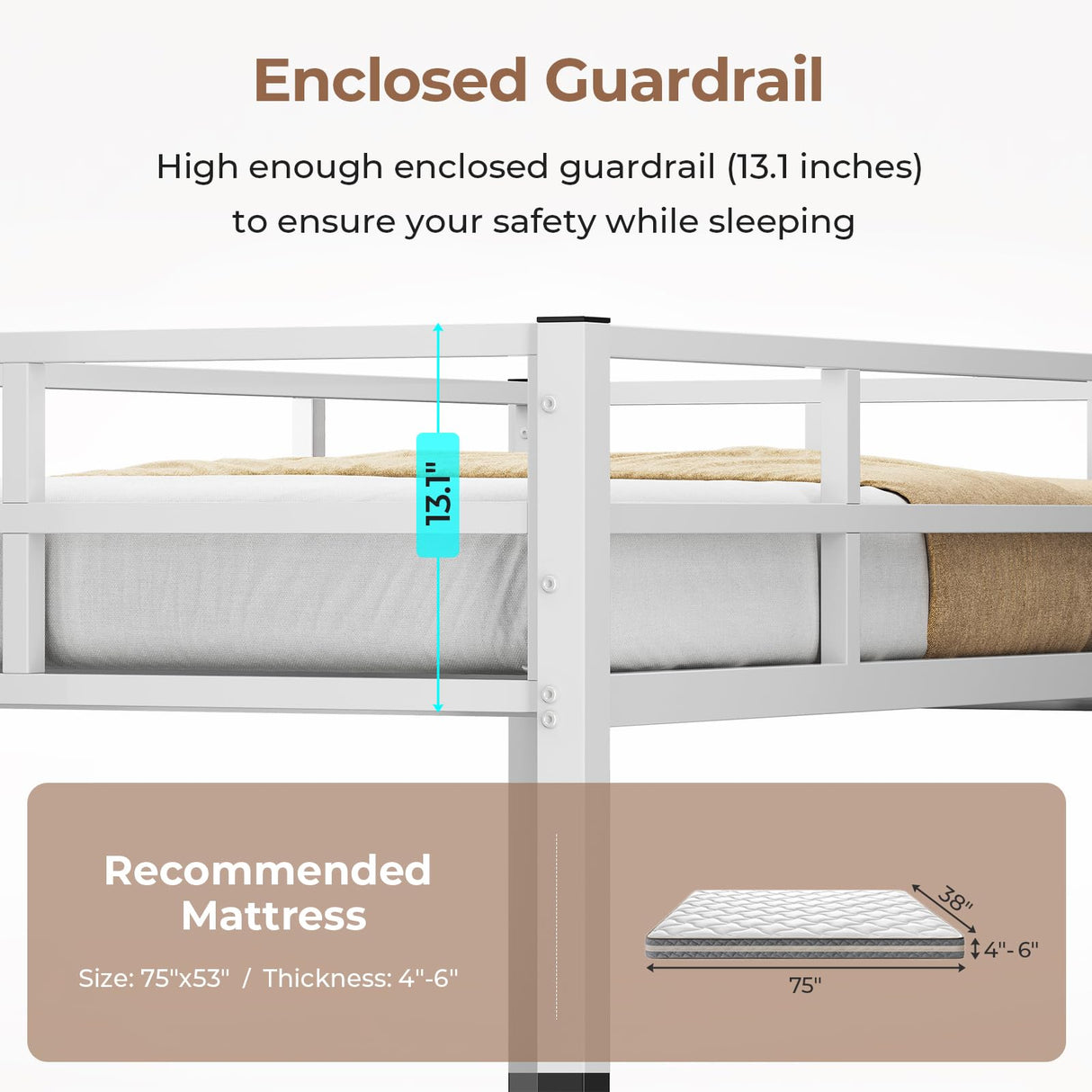 Hasuit Full Size Metal Loft Bed with Desk, LED Lights & Charging Station - Sturdy Space-Saving Bed Frame, Loft Bed Full Size Includes Safety Guard Rail & Ladder, No Box Spring Needed, Durable, White Hasuit