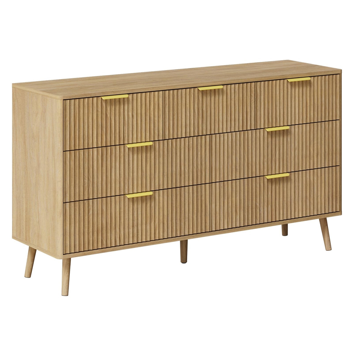 LYNSOM 55" W Fluted Dresser for Bedroom with 7 Drawer, Modern Chest of Drawers with Metal Handle and Curved Profile Design, Wood Dresser TV Stand & Storage Organizer for Living Room, Natural Oak LYNSOM