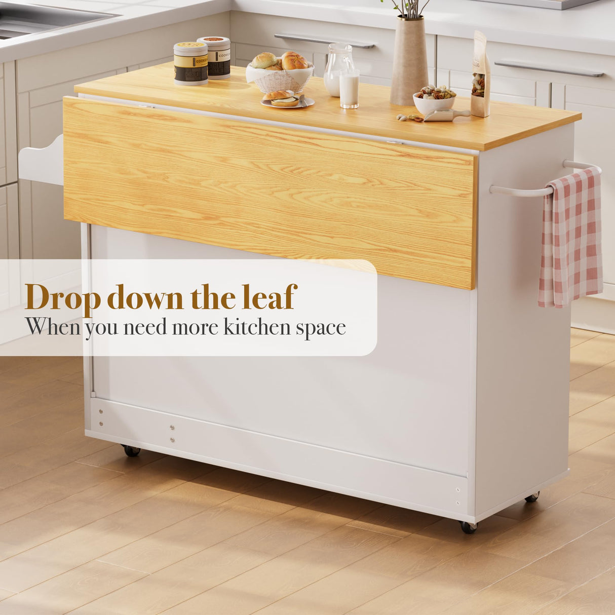 GRUSIGN Kitchen Island with Storage, Rolling Kitchen Cart with 3 Drawers Kitchen Storage Cabinet on Wheels with Inner Adjustable Shelves for Dining Room/Living Room Thicker,39.37" L X 20.05" W, White GRUSIGN