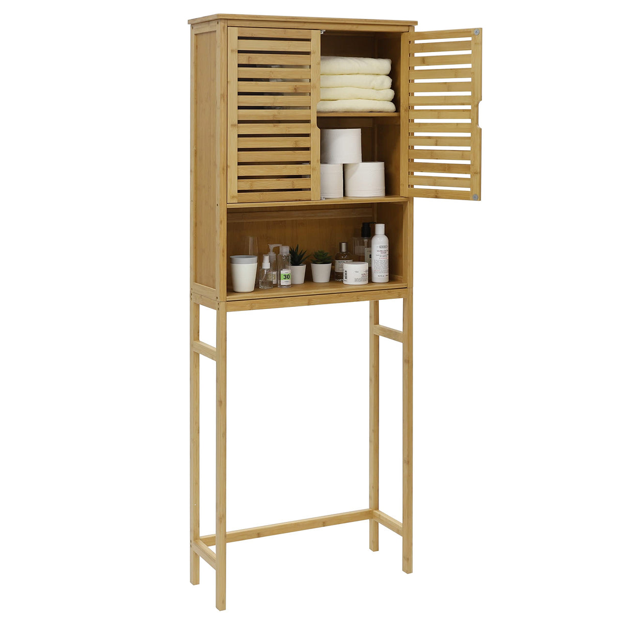 Bamboo Over-The-Toilet Storage Cabinet with Doors and Adjustable Shelves by MUPATER MUPATER