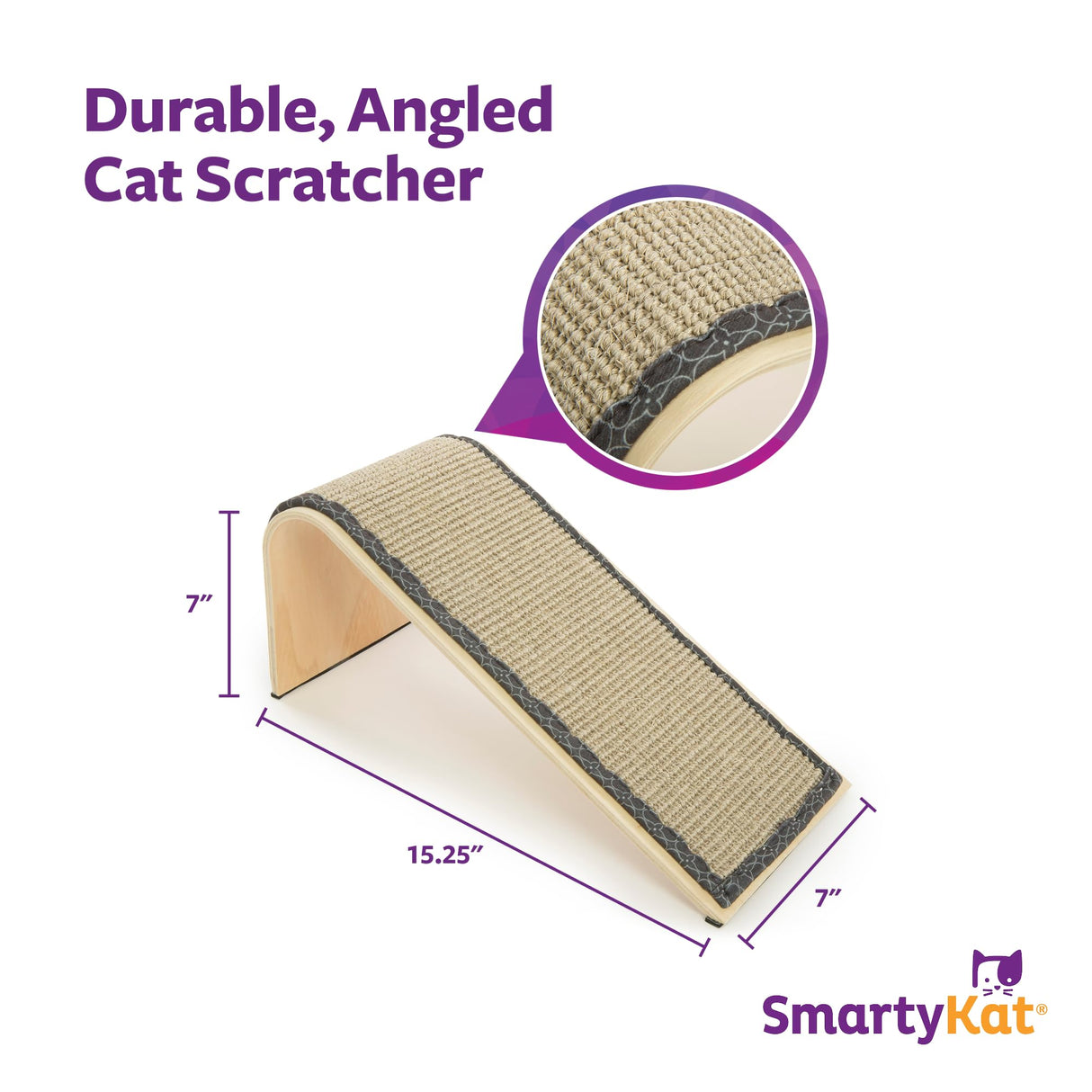 SmartyKat Sisal Angle Ramp Cat Scratcher for Indoor Cats & Kittens, Durable Sisal & Wood Scratching Pad, Includes Catnip, Gray/Taupe SmartyKat