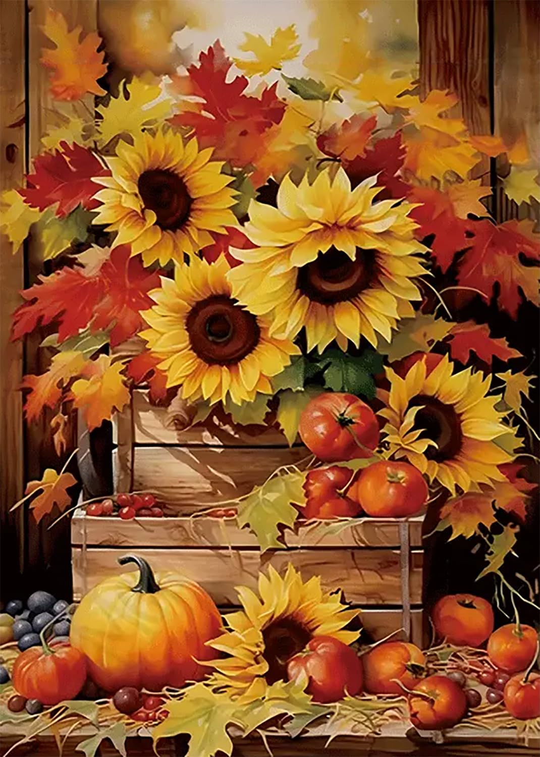 Autumn Pumpkin Sunflower Diamond Art Kits for Adults, 5D Diamond Painting Kits for Adults Beginners, DIY Full Round Drill Diamond Dot Painting Gem Art Kits for Adult, Home Wall Decor 11.8x15.7 Inch VCLKDIY