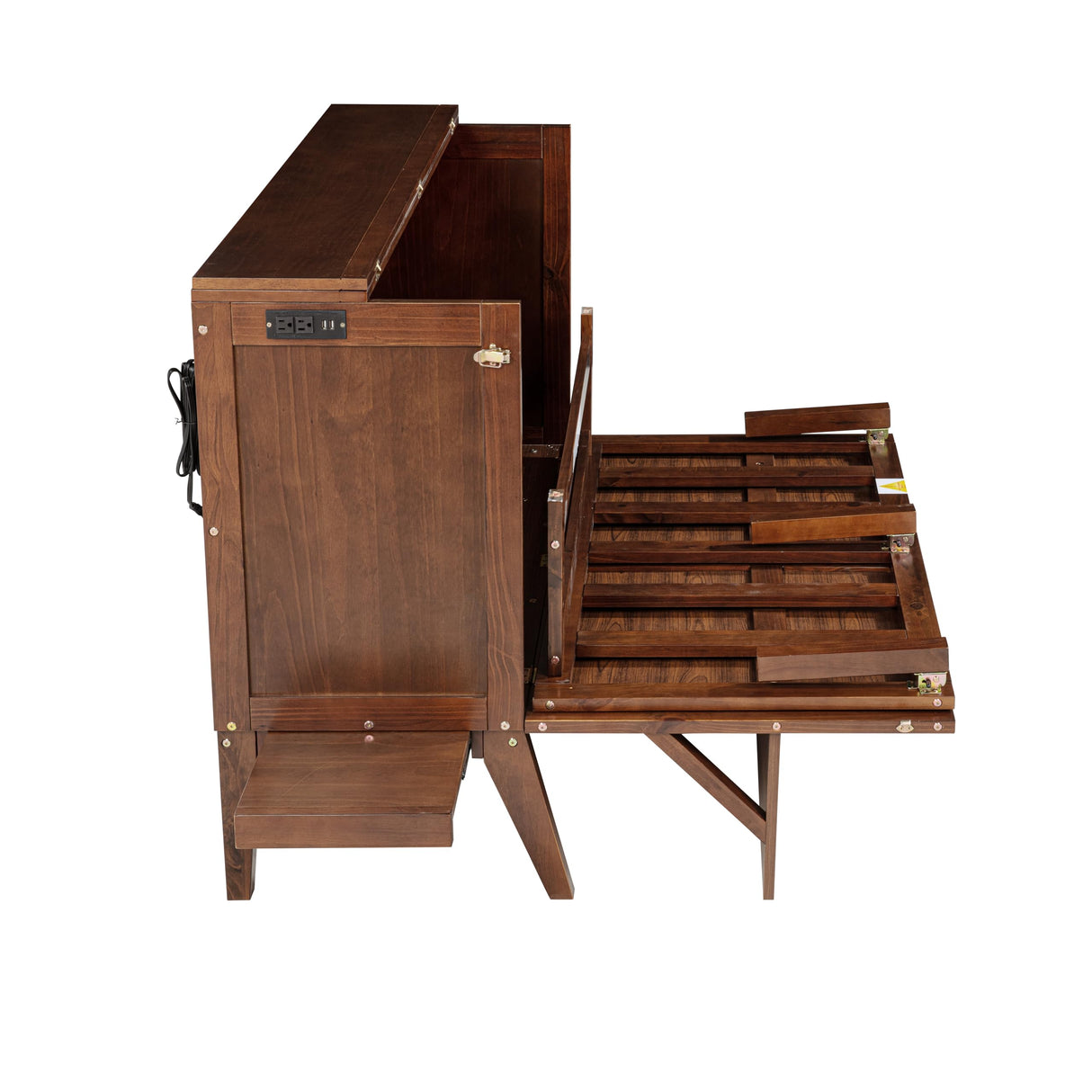 KALALLA Full Size Murphy Cabinet Bed with Desk Combo and 2 Removable Shelves, USB Charging Station, Murphy Chest Dresser Foldable Bed, Space Saving for Small Space - Walnut KALALLA