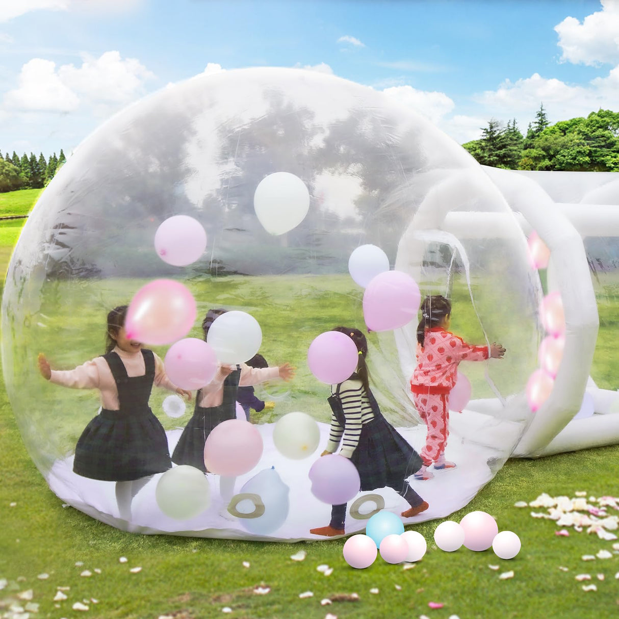 10FT Inflatable Bubble House Dome, Clear PVC Bubble Balloon House Ten with Tunnel, Air Blower, 600W Air Pump Transparent Bubble House Dome Inflatable for Party, Yard Decoration Gaonala