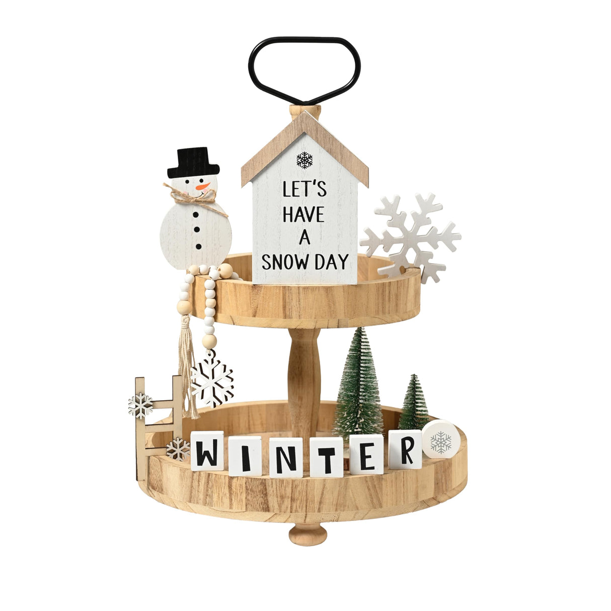 FESTGLOX 14Pcs Winter Christmas Tiered Tray Decor, Snowman Wood Signs Set for Tiered Tray, Small Rustic Winter Snowman Signs and Christmas Tree for Home Table Decoration (Tray Not Included) FESTGLOX